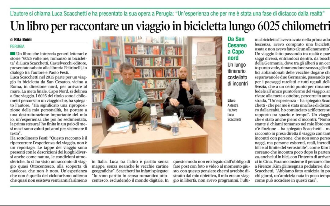 Un libro per raccontare un viaggio in bicicletta lungo 6025 km. Da Il Corriere dell’Umbria